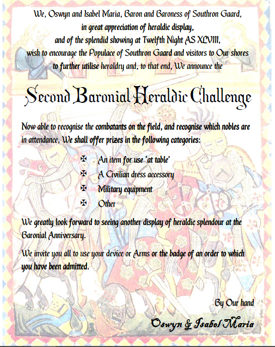 The original FTT advertisement for the Baronial Heraldic Challenge
